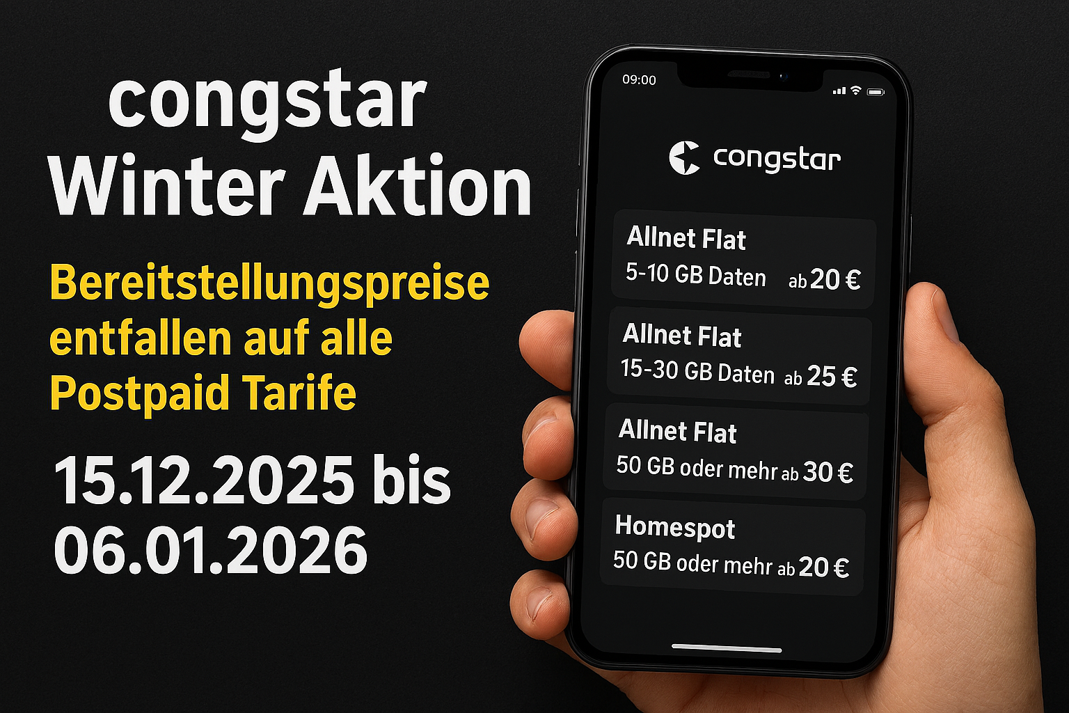 congstar Winter Aktion 2025/2026: Alle DSL Tarife im Überblick congstar Winter Aktion 2025/2026: Wegfall der Bereitstellungspreise auf alle Postpaid Tarife. Alle Vorteile, Preise, Tabellen und Details im Überblick.