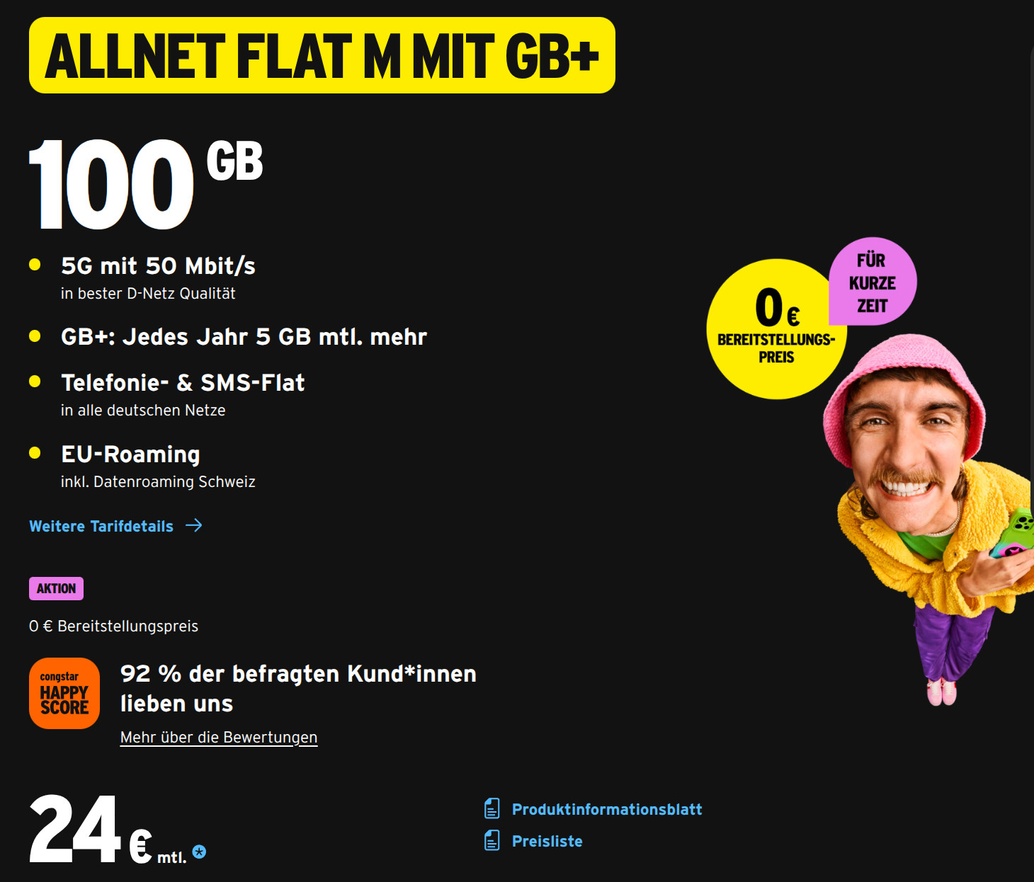 congstar Oktober 2025 Aktion: Wegfall der Bereitstellungspreise für Postpaid-Tarife congstar startet vom 21.10. bis 11.11.2025 eine Aktion: Wegfall der Bereitstellungspreise für alle Postpaid-Tarife. Jetzt bis zu 35 Euro sparen.