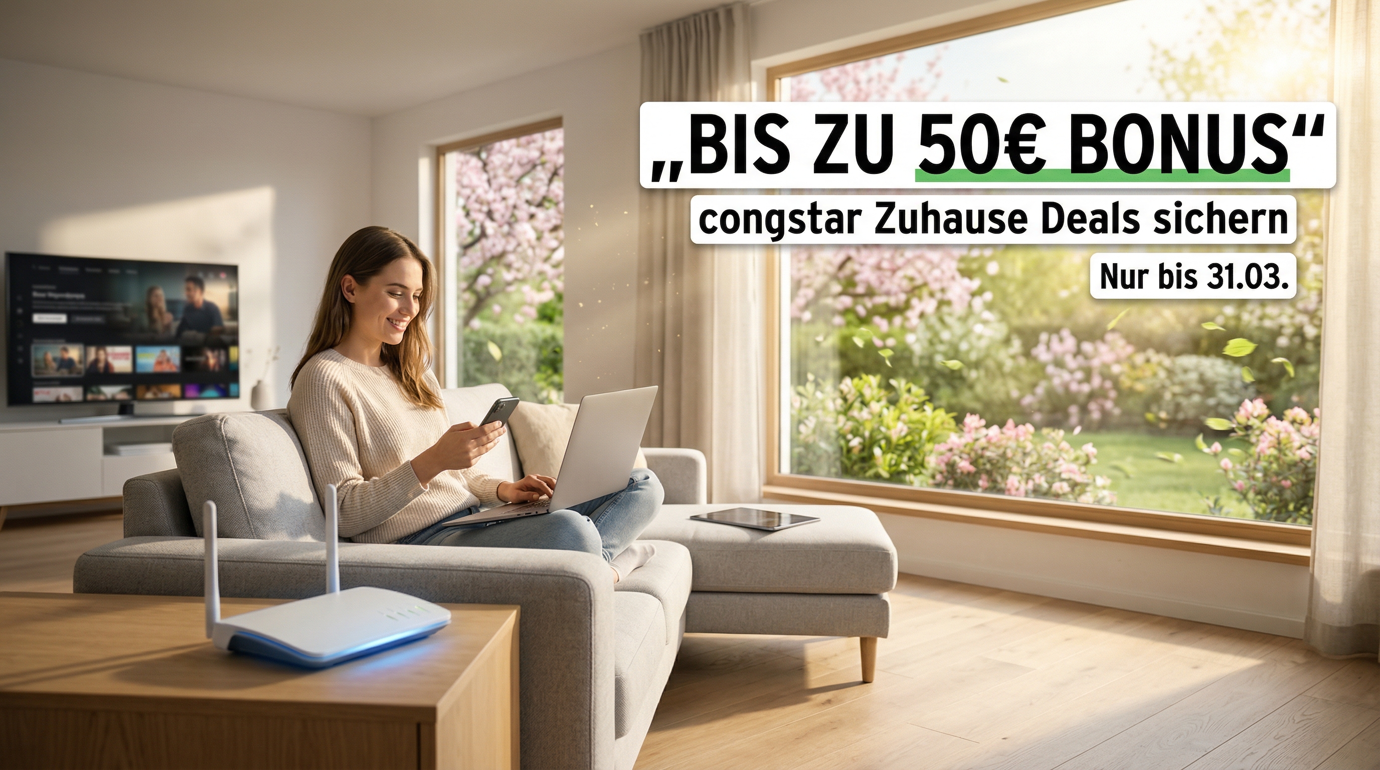 congstar DSL & Glasfaser März 2026: Neue Tarife starten - günstiger als Telekom? congstar Zuhause Bonus 2026: Nur bis 31. März gibt es bis zu 50 Euro Extra-Bonus und reduzierte Preise. Jetzt alle Tarife vergleichen und sparen.