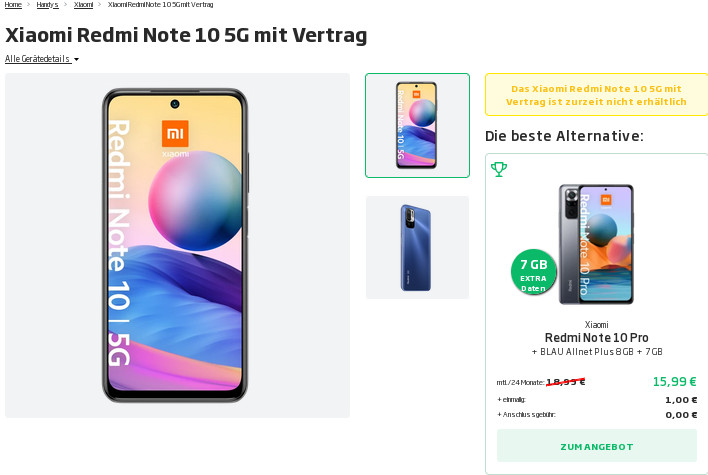 Sommerferien Spartipp Handy mit Vertrag: Xiaomi Redmi Note 10 5G mit 15 GB LTE All-In-Flat für mtl. 15,99 Euro/Eff. 8,53 Euro Sommerferien Spartipp Handy mit Vertrag: Xiaomi Redmi Note 10 5G mit 15 GB LTE All-In-Flat für mtl. 15,99 Euro/Eff. 8,53 Euro