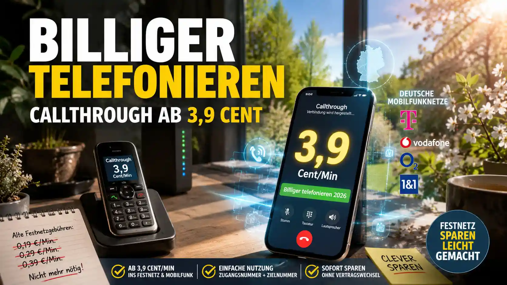 Billiger Telefonieren: Callthrough Tarife ab 26. Mai Billiger Telefonieren mit Callthrough: Diese Tarife ab 26. Mai 2026 starten bei 3,9 Cent pro Minute und schlagen viele alte Festnetztarife