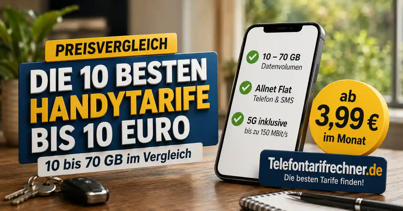Die 10 besten Handytarife bis 10 Euro: 10 bis 75 GB Datenvolumen,

          Netze, Anschlusskosten und Laufzeiten im aktuellen Vergleich
