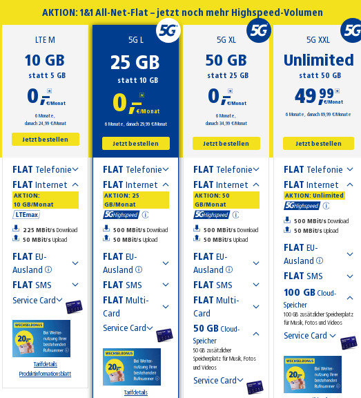 1&1 Unlimited Tarife: 5G Unlimited Tarif ab 49,99 Euro monatlich