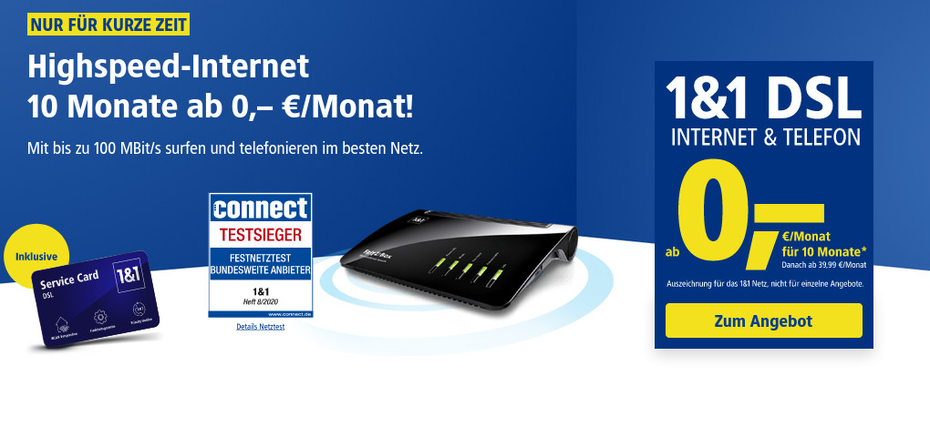 1 1 Dsl Tarife 10 Freimonate Beim 1 1 Dsl Tarif Mit 100 Mbit Und 200