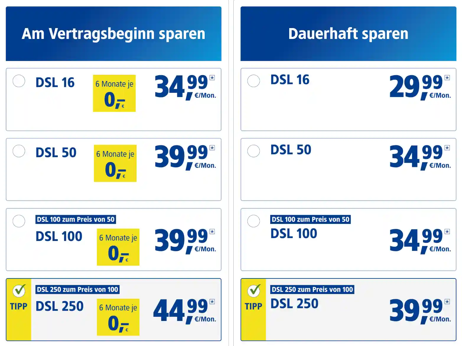 1&1 DSL Tarife im Juni: 6 Monate verbilligt --1&1 DSL Tarife ab 0 Euro
