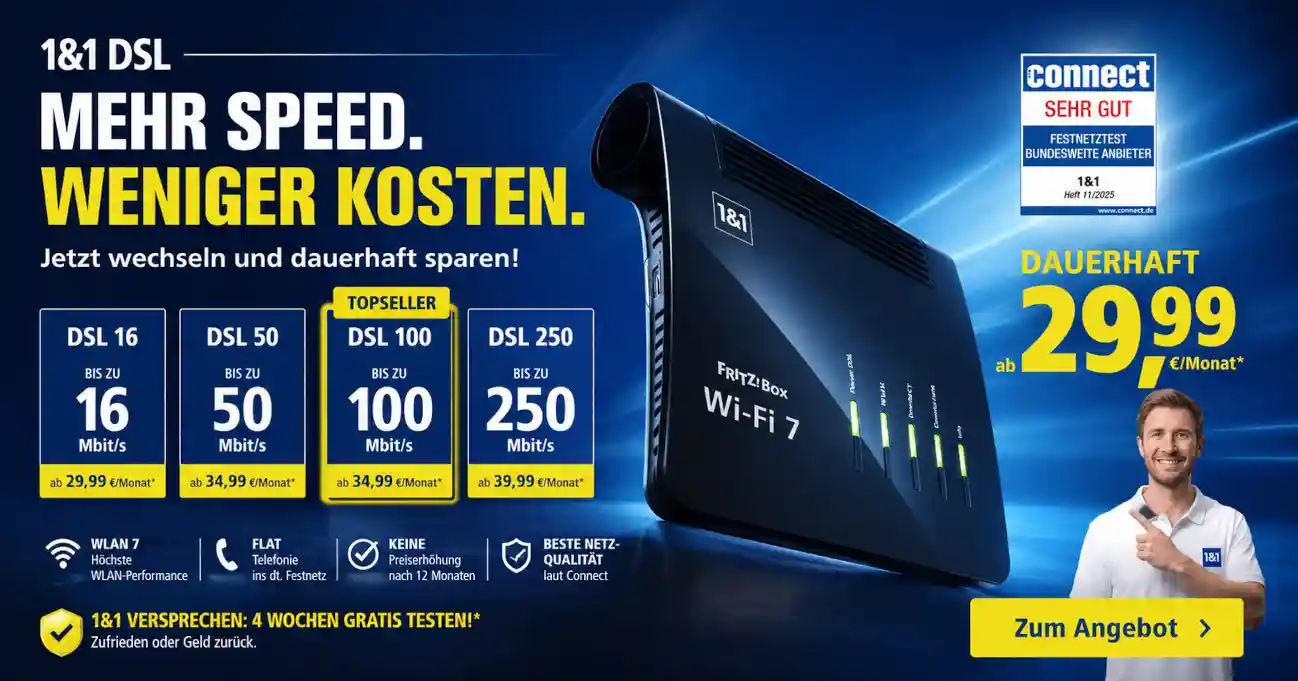 1&1 DSL und Glasfaser im Juli Check: neue FRITZ!Box, aktuelle Preise, echte Kosten und Vergleich mit Telekom, Vodafone und o2
