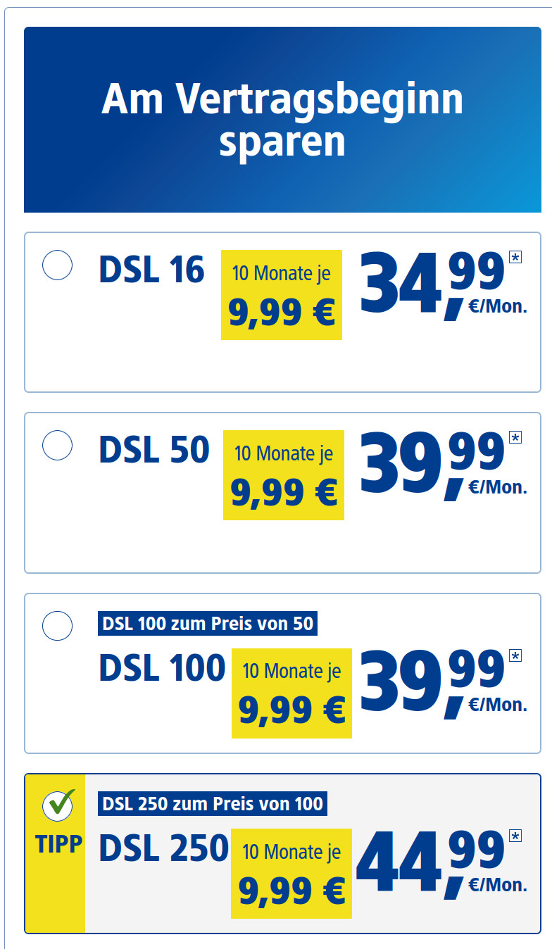1&1 DSL Tarife im April: 10 Monate verbilligt --1&1 DSL Tarife ab 9,99 Euro