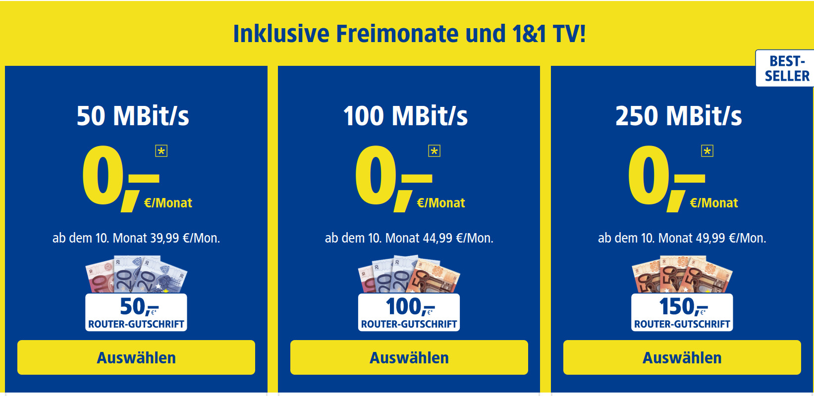 Preiskracher DSL Tarife: 10 Freimonate beim 1&1 DSL Tarif mit 250 Mbit und 649,90 Euro sparen