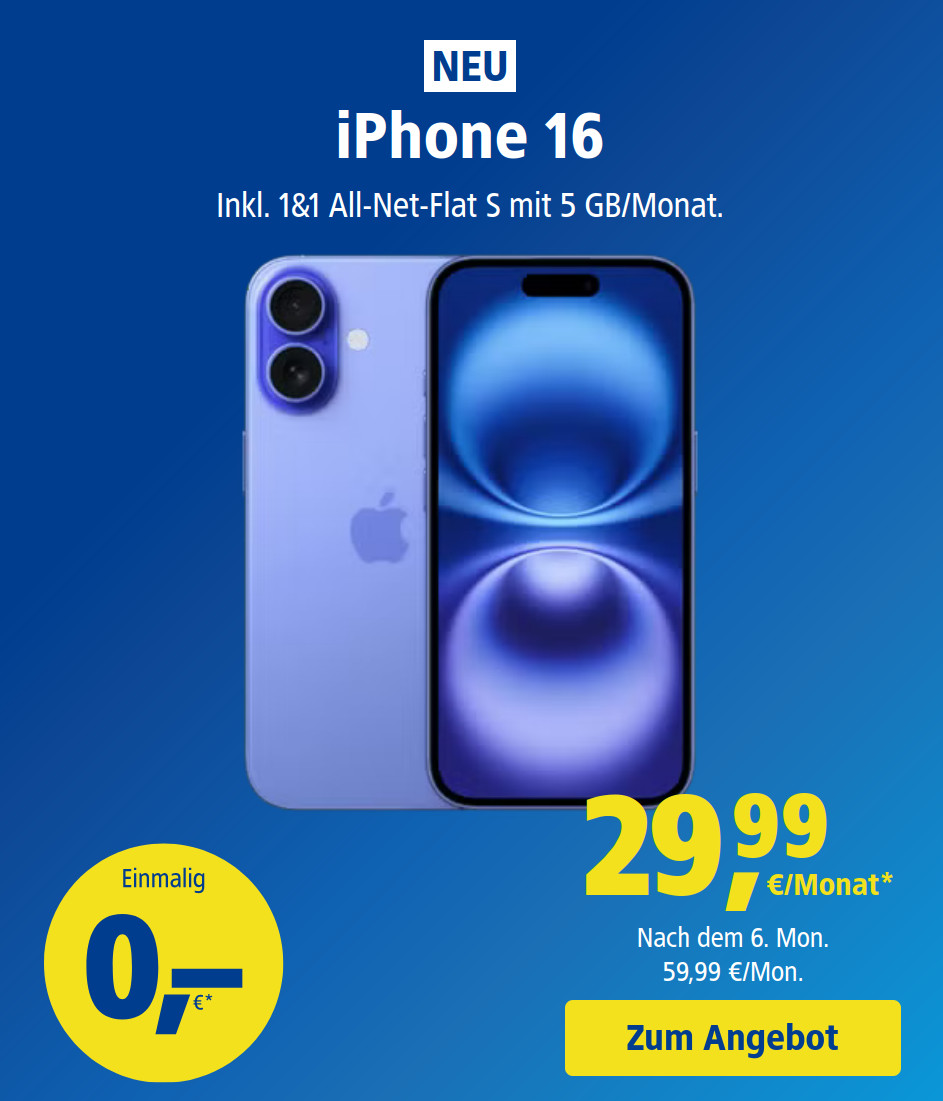 1&1 iPhone 16 Modelle: 1&1 bietet ab sofort iPhone 16 Modelle an