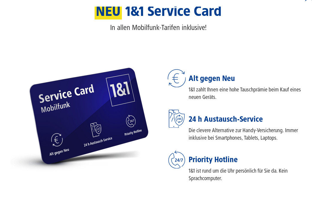 1&1 Service Card f�r alle Kunden