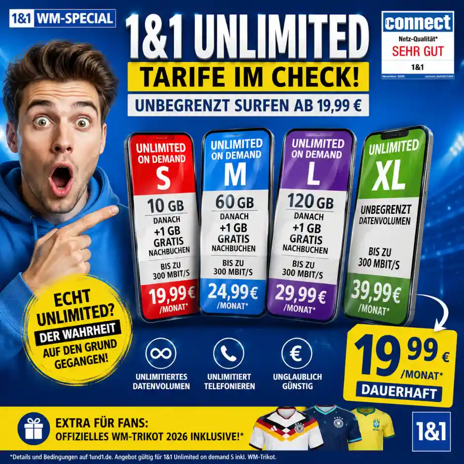 1&1 Unlimited Tarife im Juni 2026: Alle Preise, Datenpakete und Einschr�nkungen im Vergleich. Welcher Tarif sich f�r Verbraucher lohnt