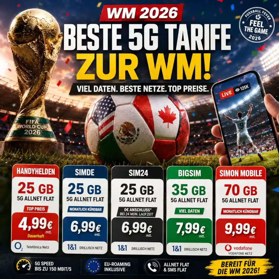 G�nstige 5G Tarife im Vergleich: 20 GB, 25 GB, 35 GB, 50 GB und 70 GB ab 4,99 Euro. Mit Telekom Netz, Vodafone Netz, Telef�nica, 1&1 und monatlich k�ndbaren 5G Allnet Flats