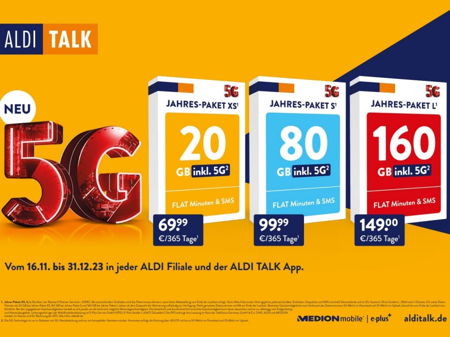 Aldi Talk Jahrespaket: Jahrespakete mit mehr Datenvolumen und 5G Netz