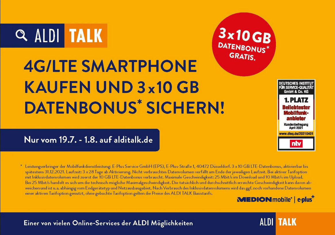 Aldi Talk Tarife: 30 GB gratis Datenvolumen beim Kauf eines Handys