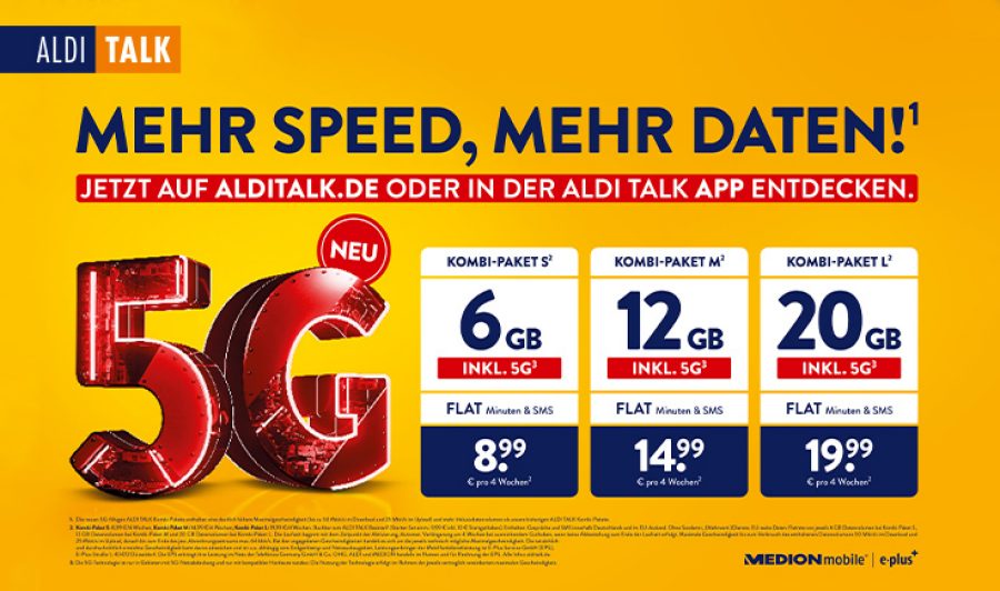 Aldi Talk 5G Tarife: Discount-Prepaid-Anbieter Aldi mit mehr Datenvolumen und im 5G Netz
