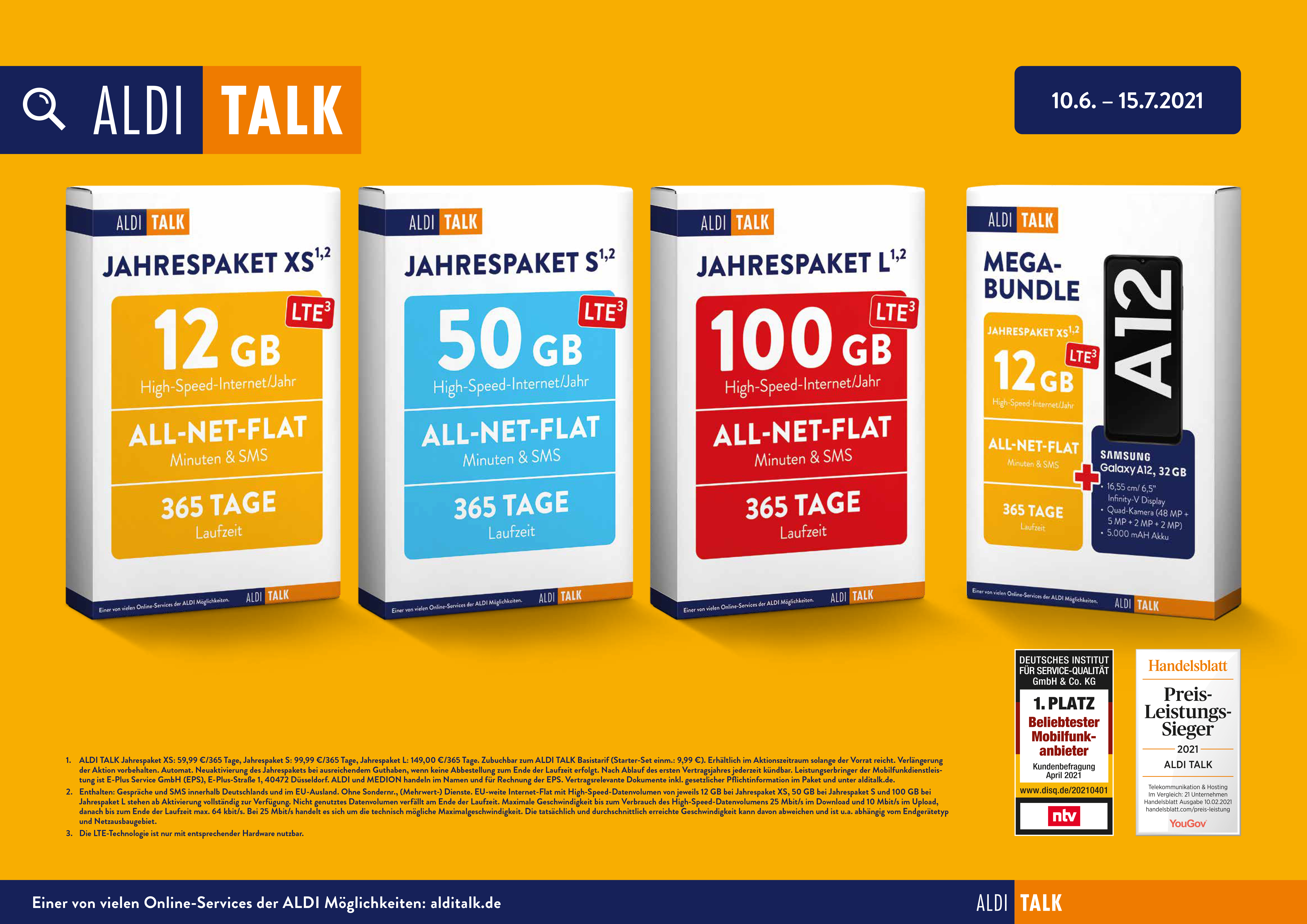 Aldi Talk Jahrespakete: Ab 10.Juni wieder verfügbar --Aldi Talk mit bis zu 100 GB Datenvolumen