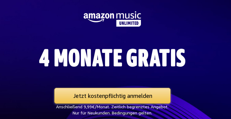 Amazon Music Unlimited: 4 Monate gratis und 40 Euro sparen bei mtl. Laufzeit