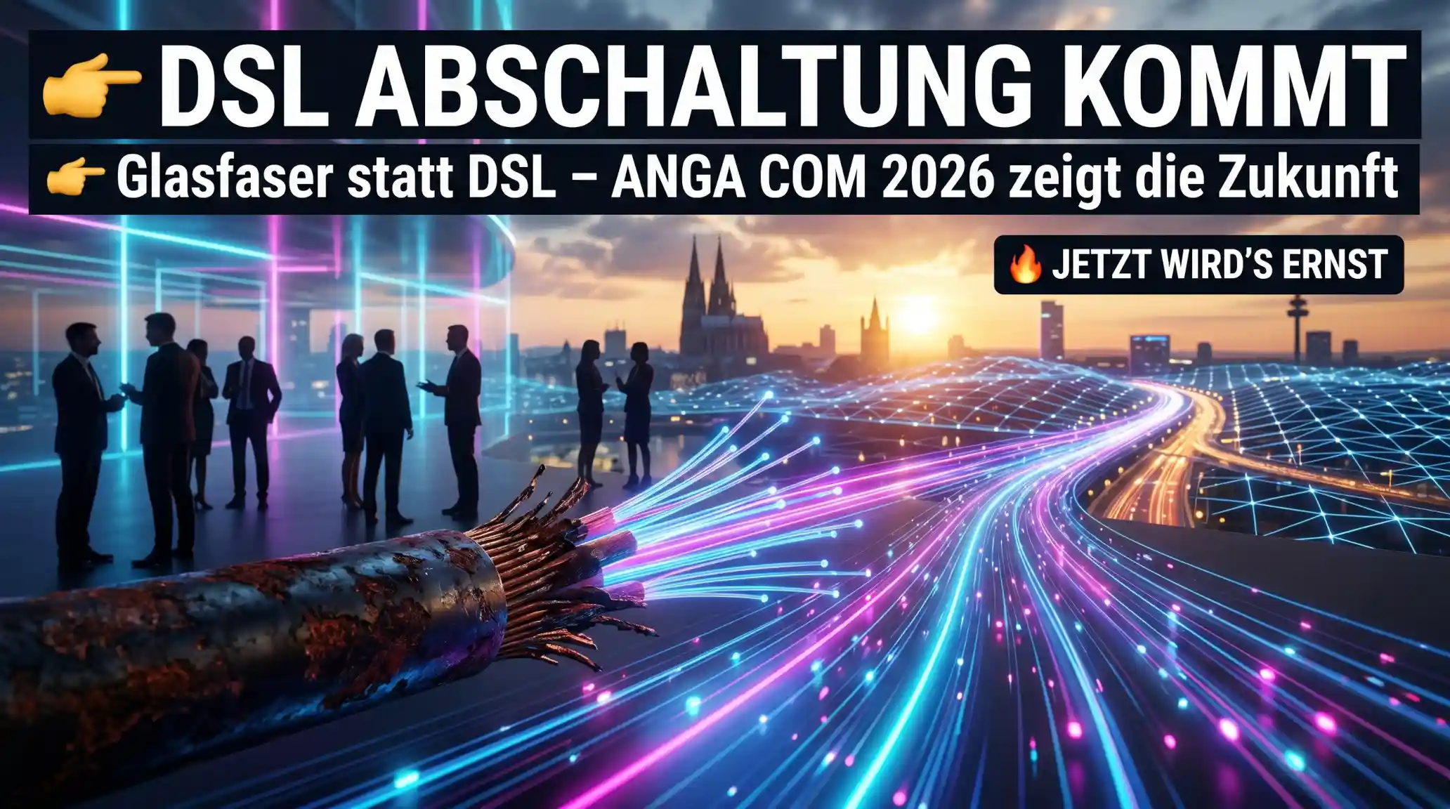 DSL Abschaltung wird konkret: Warum Glasfaser statt DSL jetzt zur Realit�t wird. Analyse zur ANGA COM 2026, Vodafone, o2 Telef�nica und FTTH-Ausbau in Deutschland.