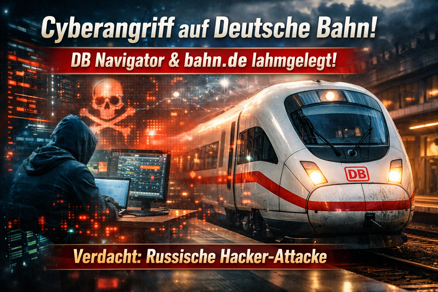 Massiver DDoS-Angriff auf die Deutsche Bahn: DB Navigator und bahn.de stundenlang nicht erreichbar. Hintergr�nde, technische Analyse, m�gliche russische Hacker und Folgen f�r Reisende und IT-Sicherheit.