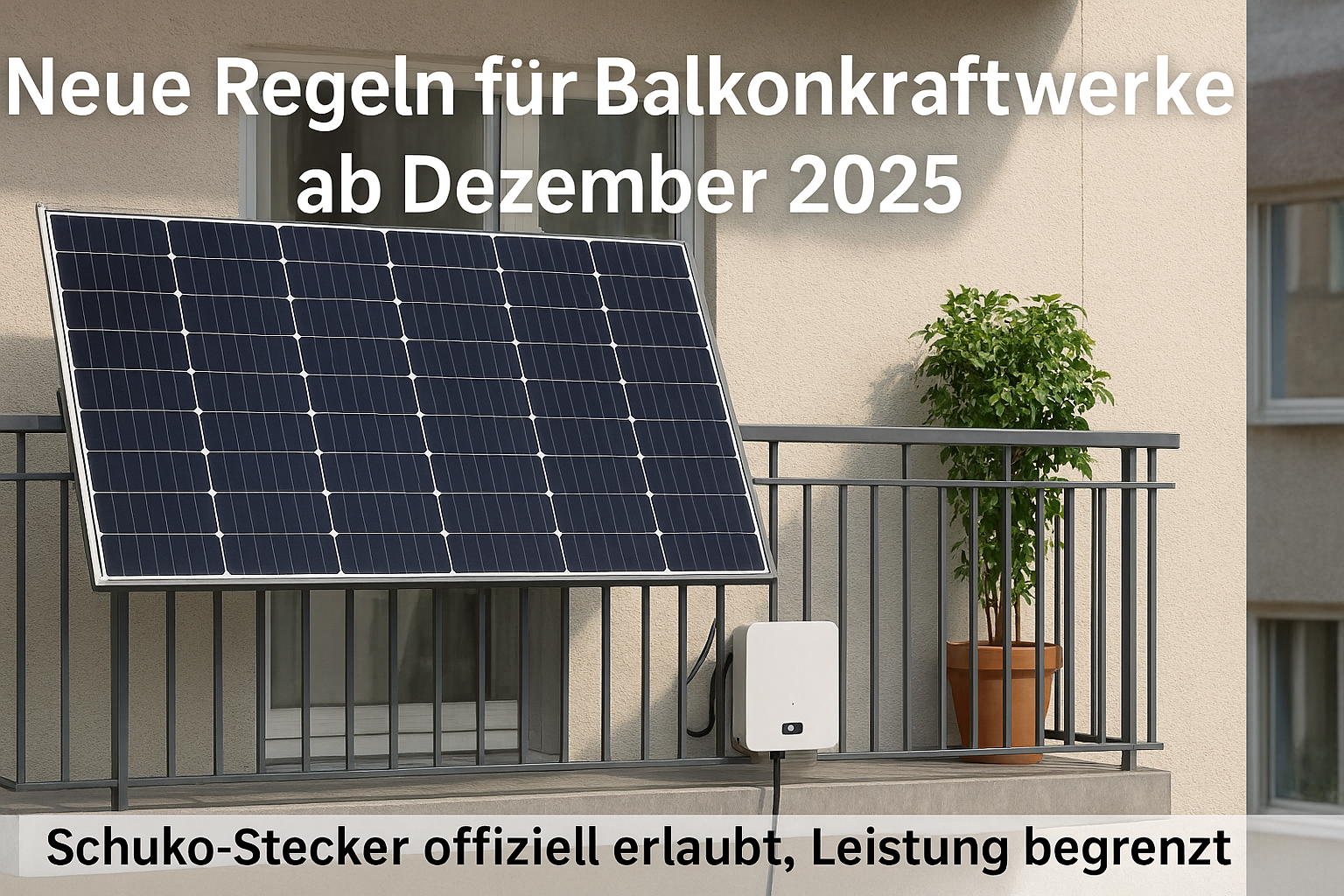 Alle neuen Regeln f�r Balkonkraftwerke ab Januar 2025: Schuko-Stecker erlaubt, 800 Watt Wechselrichter, 960 bis 2000 Watt Modulleistung. Vergleich alt vs. neu mit Tabellen.