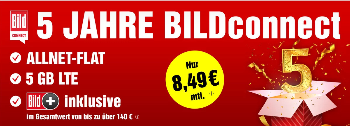 Spartipp Smartphone Tarife: Bildconnect Tarife mit gratis Bildplus Abo plus 5 GB LTE All-In-Flat fr 8,49 Euro