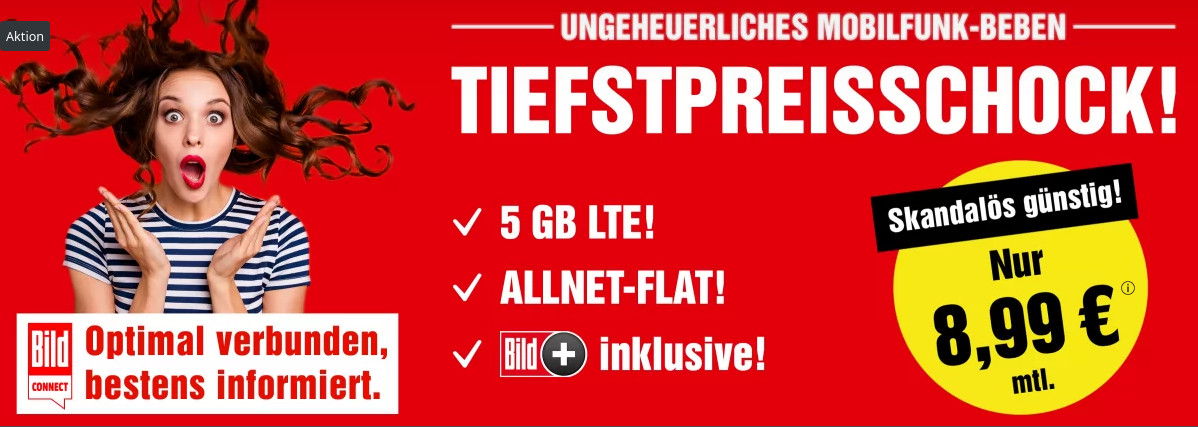 Preistipp Bildplus Abo: Gratis Bildplus Abo mit 5 GB LTE All-In-Flat fr 8,99 Euro