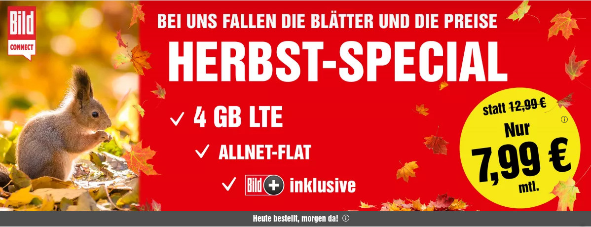 Preistipp Bildplus Abo: Gratis Bildplus Abo mit 4 GB LTE All-In-Flat fr 7,99 Euro