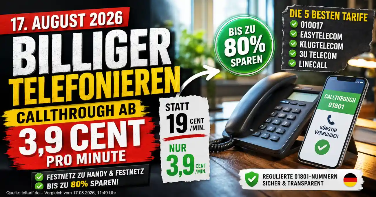 Billiger Telefonieren ab 17. August 2026: F�nf Callthrough-Tarife kosten 3,9 Cent pro Minute. Wer spart und worauf Verbraucher achten sollten