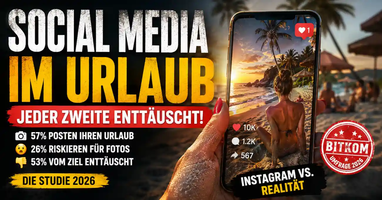 Social Media pr�gt den Urlaub: 57 Prozent posten Bilder, jeder Vierte riskiert daf�r seine Sicherheit und 53 Prozent erleben eine Entt�uschung