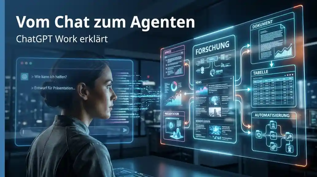 ChatGPT Work soll aus ChatGPT einen KI-Agenten f�r echte Aufgaben machen. Funktionen, GPT-5.6, Zugriff und Vergleich mit Claude Cowork.