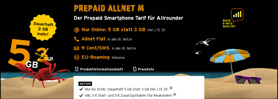 Congstar Prepaid Tarife: Congstar 5 GB Allnet-Flat für 10 Euro, gratis 2 GB Datenvolumen --Bis 20 Euro Bonus