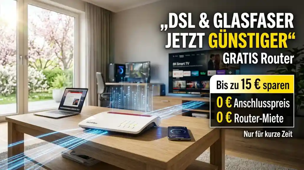 congstar senkt Preise f�r DSL und Glasfaser. Router gratis, 0 Euro Bereitstellung und bis zu 15 Euro Ersparnis im �berblick.