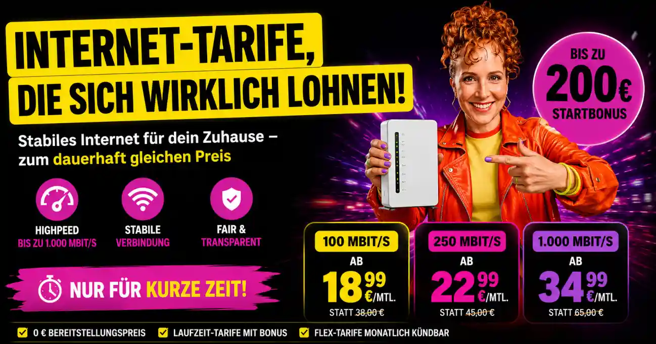 congstar streicht bei DSL und Glasfaser die Anschlusskosten. Zusammen mit dem Startbonus sind bis zu 250 Euro Vorteil f�r Neukunden m�glich