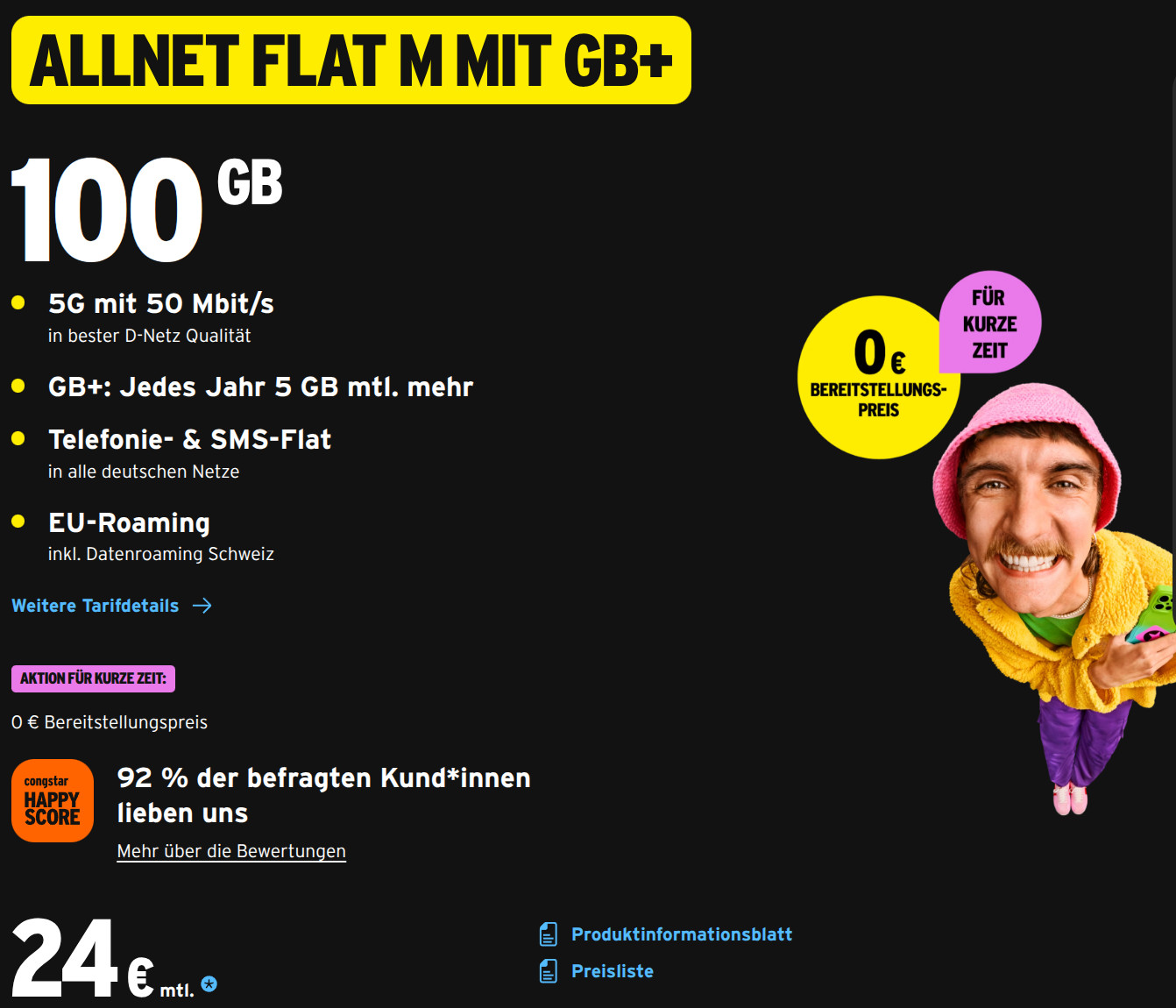 congstar streicht die Bereitstellungspreise fr alle Postpaid-Tarife im Aktionszeitraum vom 16.09.2025 bis 07.10.2025. Jetzt Allnet Flat, Homespot und congstar zuhause Tarife ohne Einmalgebhr sichern.