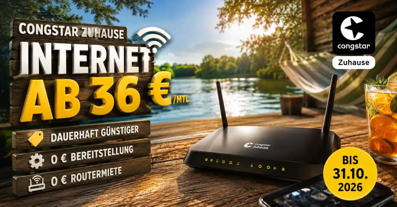 congstar senkt Preise: DSL und Glasfaser Tarife jetzt g�nstiger + 0&euro; Bereitstellung. Alle congstar Zuhause Tarife im Vergleich - lohnt sich der Deal 2026 wirklich?
