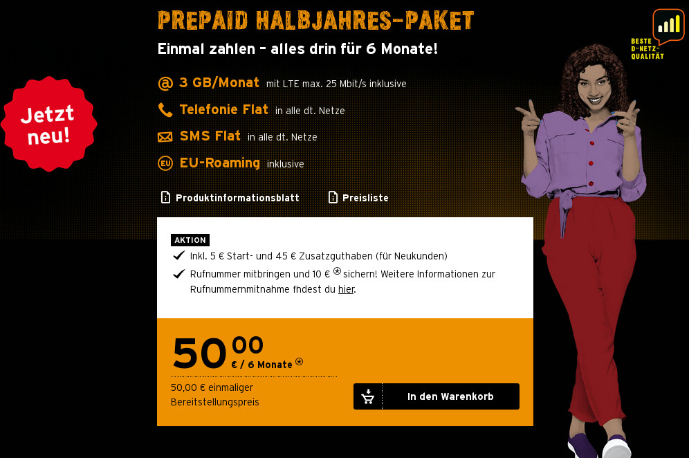Congstar Prepaid Tarife: Congstar mit neuem Halbjahres-Paket --3 GB Allnet-Flat für rechnerische 8 Euro