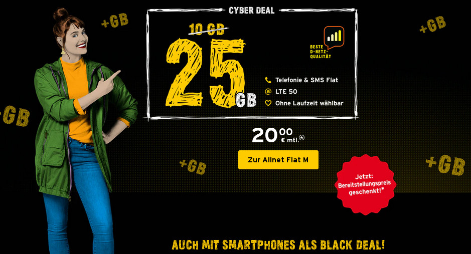 Congstar Black Friday Deal: Congstars 25 GB LTE Allnet-Flat mit 50 Mbit für 20 Euro