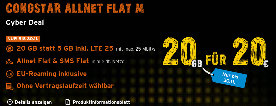 Doppeltes Datenvolumen: Congstars 10 GB LTE Allnet-Flat fr 19,50 Euro mit 25 Mbit/s
