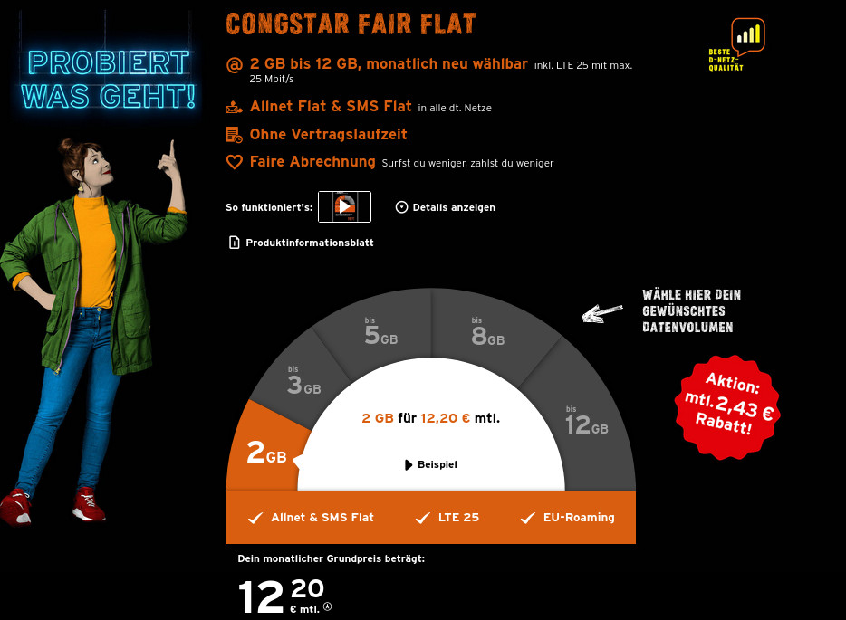 Congstar Fair Flat: Rabatt bei den Fair Flat Tarifen --Tarife ab 12,20 Euro