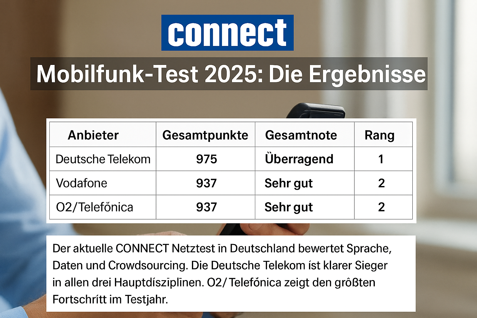 Der groe CONNECT Mobilfunknetztest 2025 zeigt die Strken und Schwchen von Telekom, Vodafone und O2. Ausfhrlicher Vergleich mit Tabellen und detaillierter Analyse.