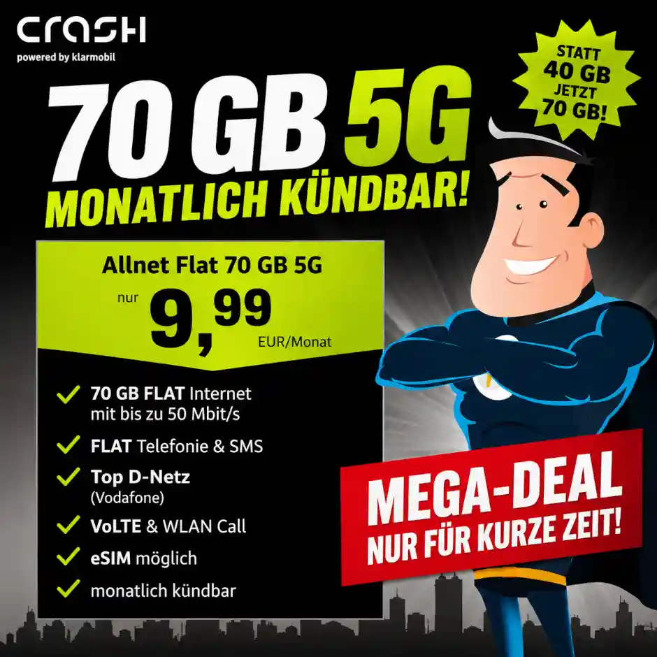 30 GB Allnet Flat im Telekom Netz f�r nur 9,99 Euro - dieser Tarif bringt den Markt ins Wanken. Gro�e Konkurrenz durch SIMon, WEB.DE & Co. Jetzt alle Details, Vergleich und Einsch�tzung.