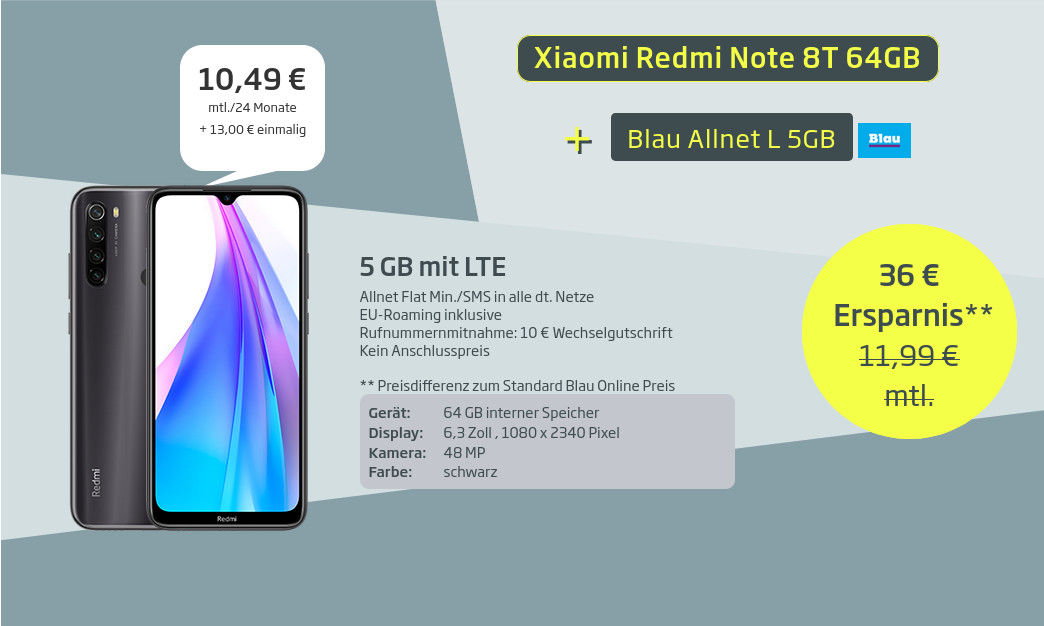 Halloween Spartipp: Xiaomi Redmi Note mit 5 GB LTE All-In-Flat für mtl. 10,49 Euro/Eff. 3,94 Euro