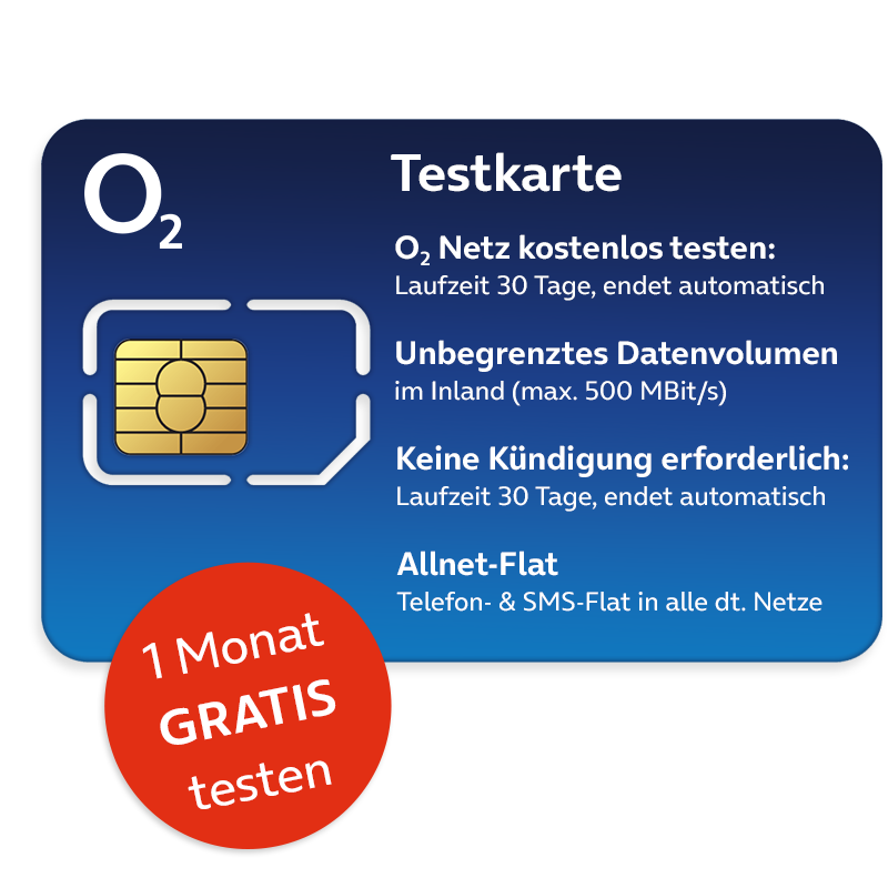 Neujahrs Deal: O2 gratis Aktion --O2 Testkarte für Unlimited Tarife, 1 Monat mit Unlimited Flat bei bis zu 500 Mbit