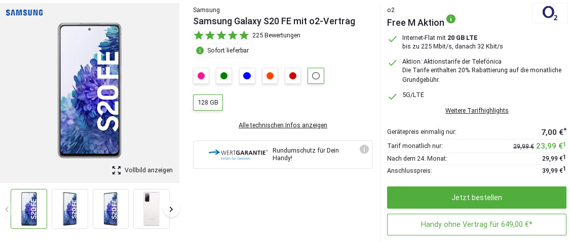 Preistipp Galaxy S20 Tarife: 20 GB LTE O2 Allnet-Flat für mtl. 23,99 Euro/Eff. 5,53 Euro