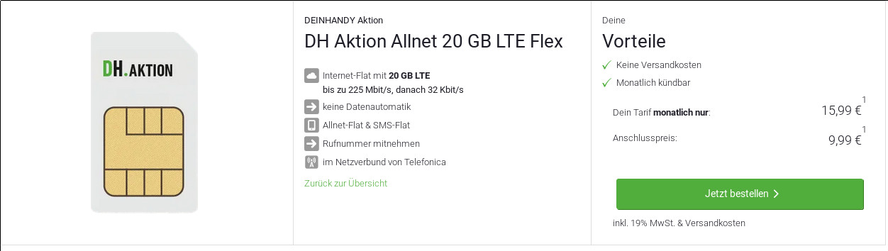 Preishammer: 20 GB LTE All-In-Flat mit 225 Mbit fr mtl. 15,99 Euro mit mtl. Laufzeit