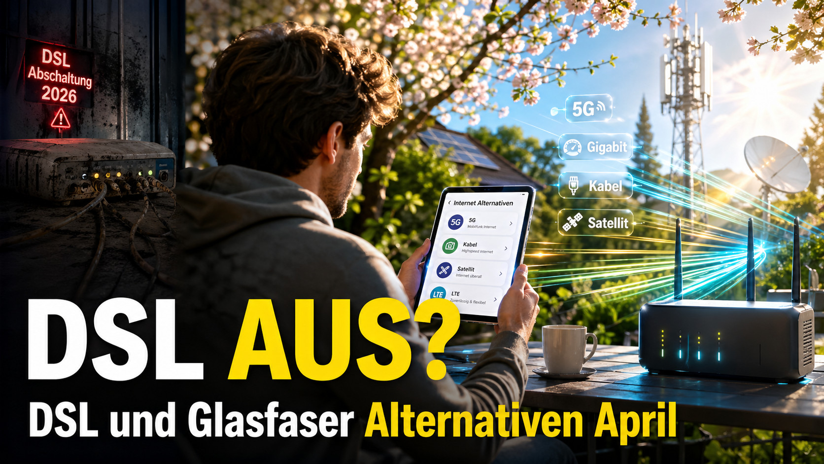 Kabel, LTE, 5G, Satellit und Richtfunk im gro�en Vergleich April 2026. Alle Preise, Vor- und Nachteile sowie echte Empfehlungen f�r schnelles Internet ohne DSL oder Glasfaser.