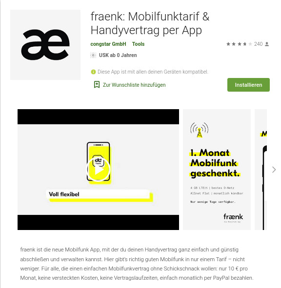 Fraenk Telekom Tarife: 4 GB Allnet-Flat im Telekom Netz fr mtl. 10 Euro mit mtl. Laufzeit