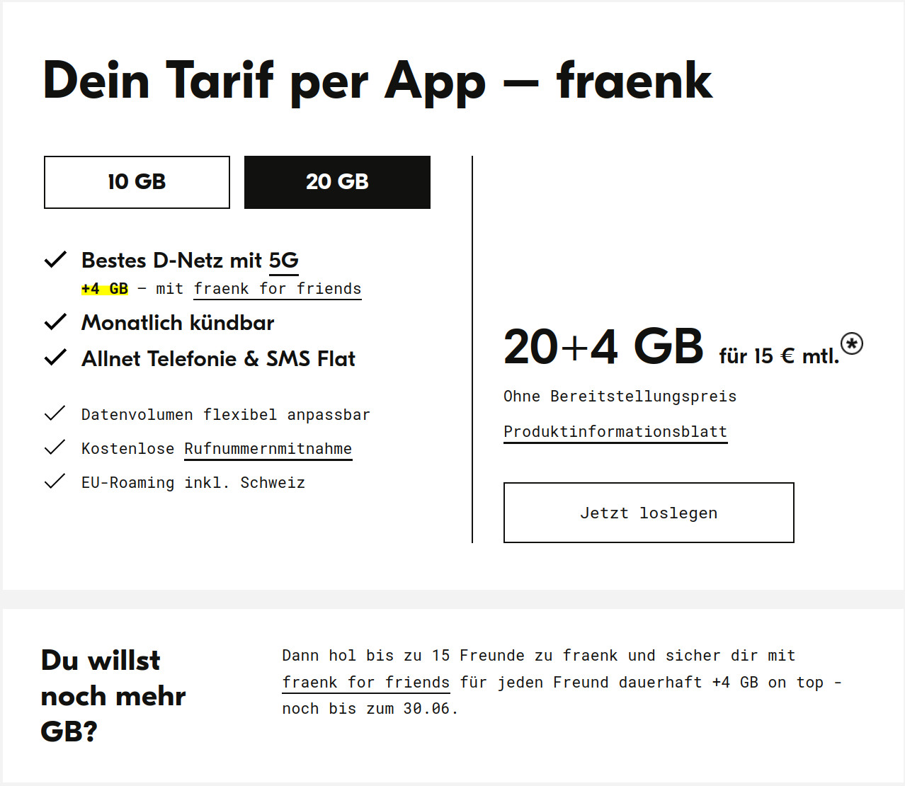 fraenk f�r friends: 24 GB All-In-Flat im Telekom Netz f�r 15 Euro