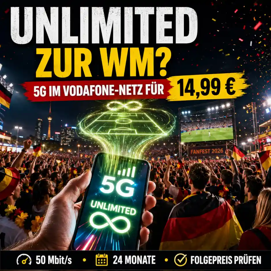 freenet Unlimited Advanced bietet 5G, Vodafone-Netz und unbegrenztes Datenvolumen f�r 14,99 Euro. Der Vergleich zeigt, wo der Haken liegt
