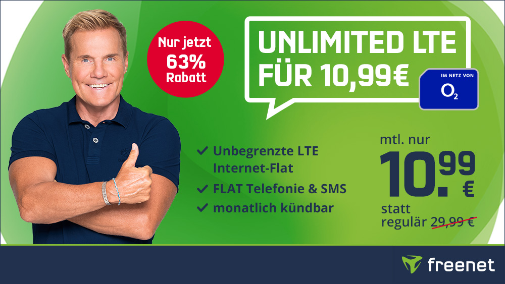 Sommerferien 63 Prozent Rabatt: O2 Unlimited All-In-Flat für 10,99 Euro bei 2 Mbit und mtl. Laufzeit